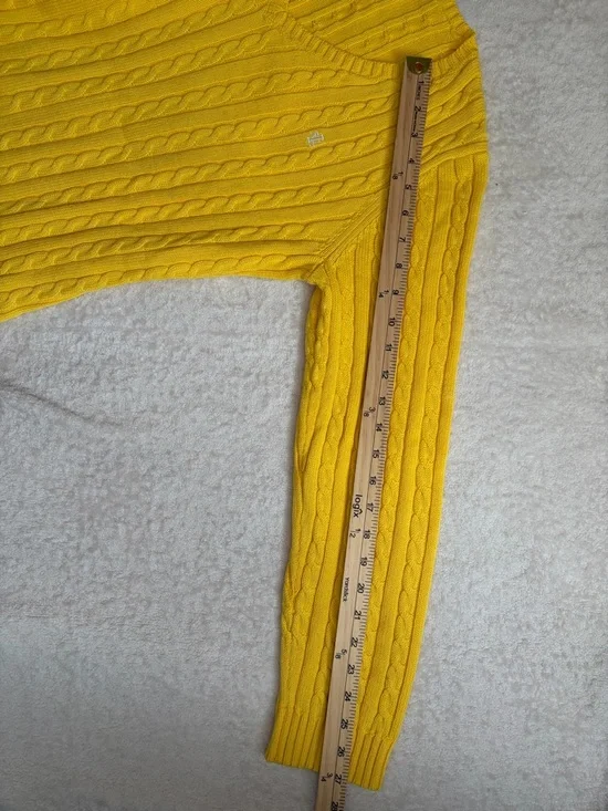 Lauren Ralph Lauren Cotton Bright Yellow V-neck Cable Knit Sweater - Picture 6 of 12